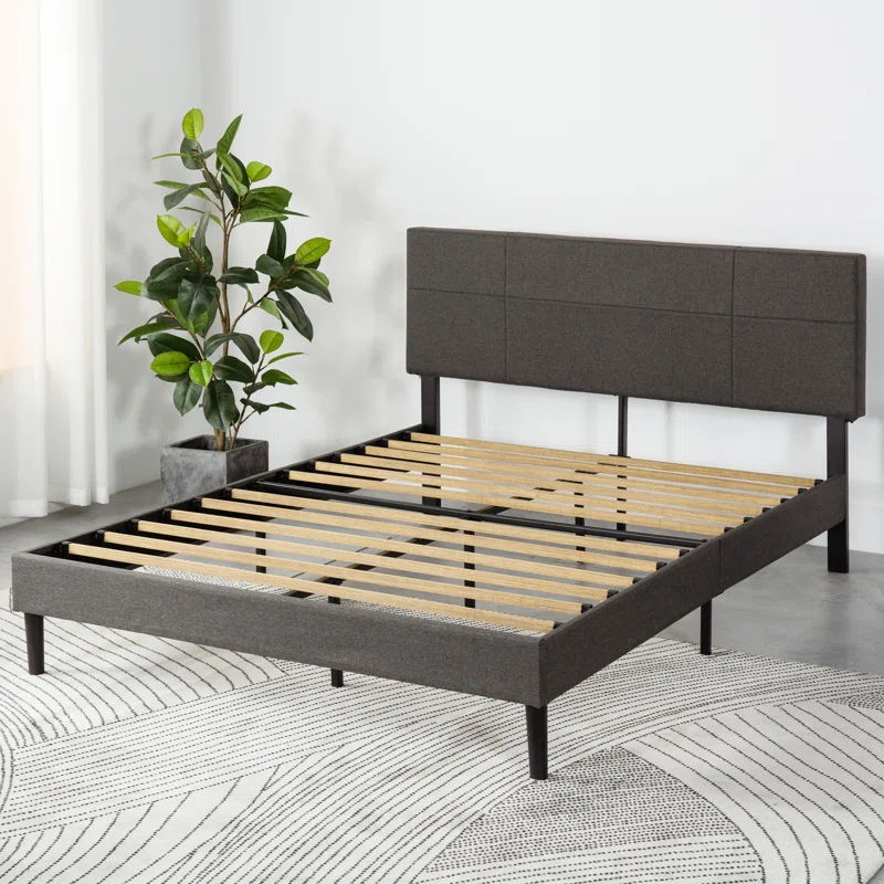 Denna - Full Upholstered Slat Bed - Dark Gray