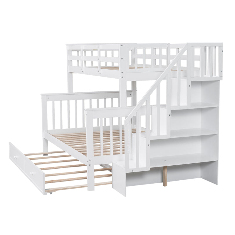 Twin-Over-Full Bunk Bed with Twin size Trundle, Storage and Guard Rail for Bedroom, Dorm, for Adults, White(OLD SKU :LT000119AAK)