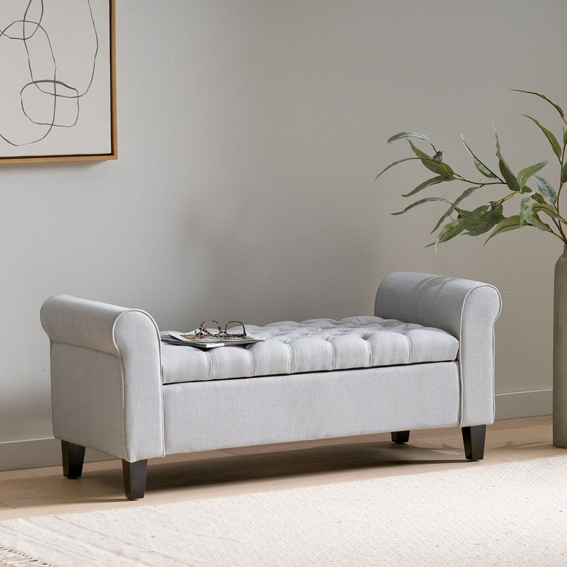 Hayes - Contemporary Armed Storage Bench With Button Tufting And Rolled Arms