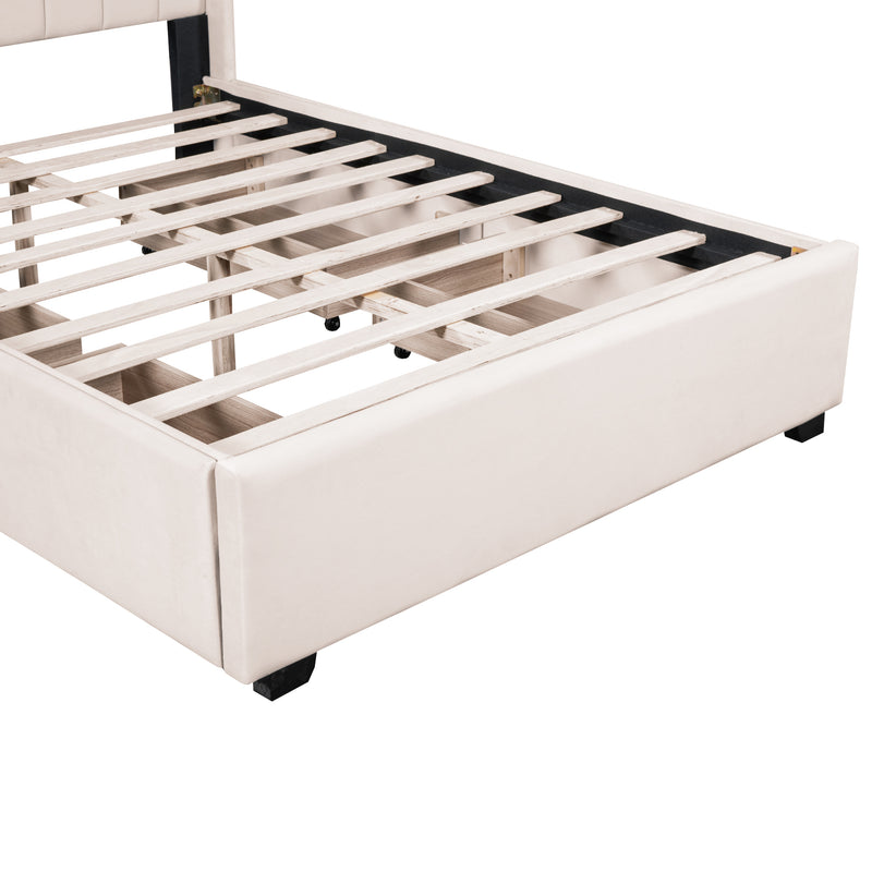 Full Size Upholstered Bed with 4 Drawers, Beige