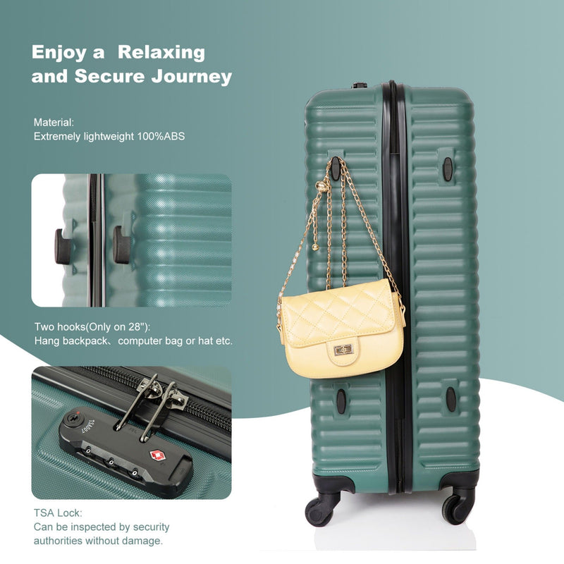 3 Piece Luggage Sets Lightweight Suitcase With Two Hooks, Spinner Wheels, Tsa Lock