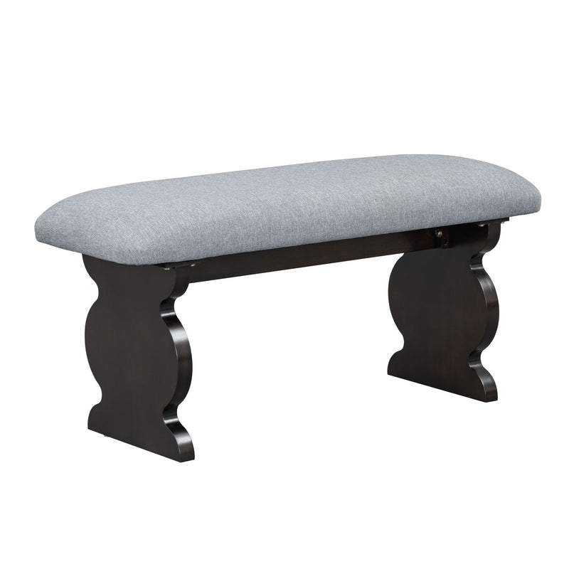 Mid-Century Modern Table Set For 6 Persons With 4 Chairs And Bench, Padded Seats And Backrest