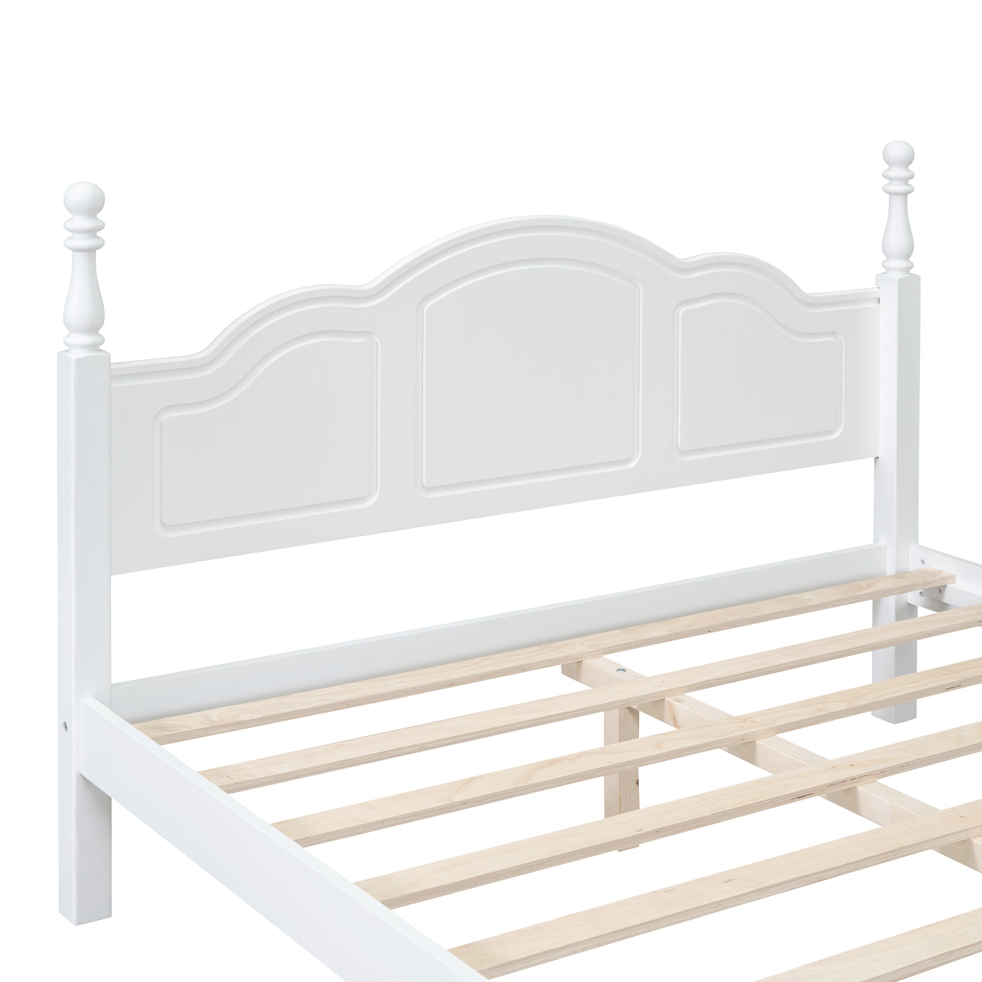 Queen Size Wood Platform Bed Frame,Retro Style Platform Bed with Wooden Slat Support,White - Atlantic Fine Furniture Melbourne FL