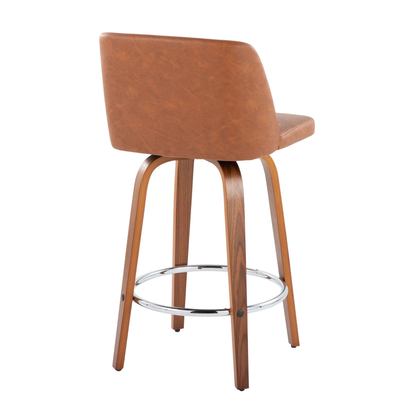 Toriano - Contemporary Fixed Height Counter Stool With Swivel & Round Footrest (Set of 2) - Walnut / Camel