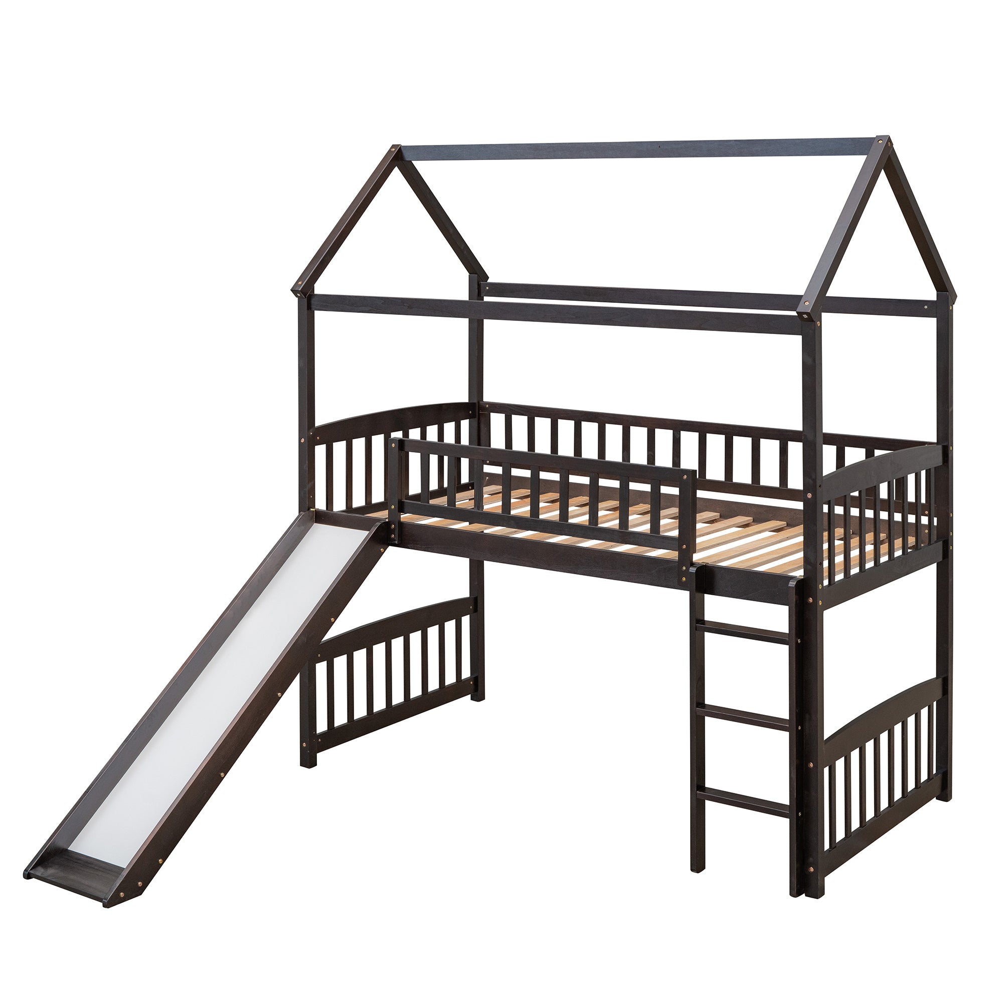 Twin Loft Bed with Slide, House Bed with Slide,Espresso(OLD SKU :LT000212AAP) - Atlantic Fine Furniture Melbourne FL