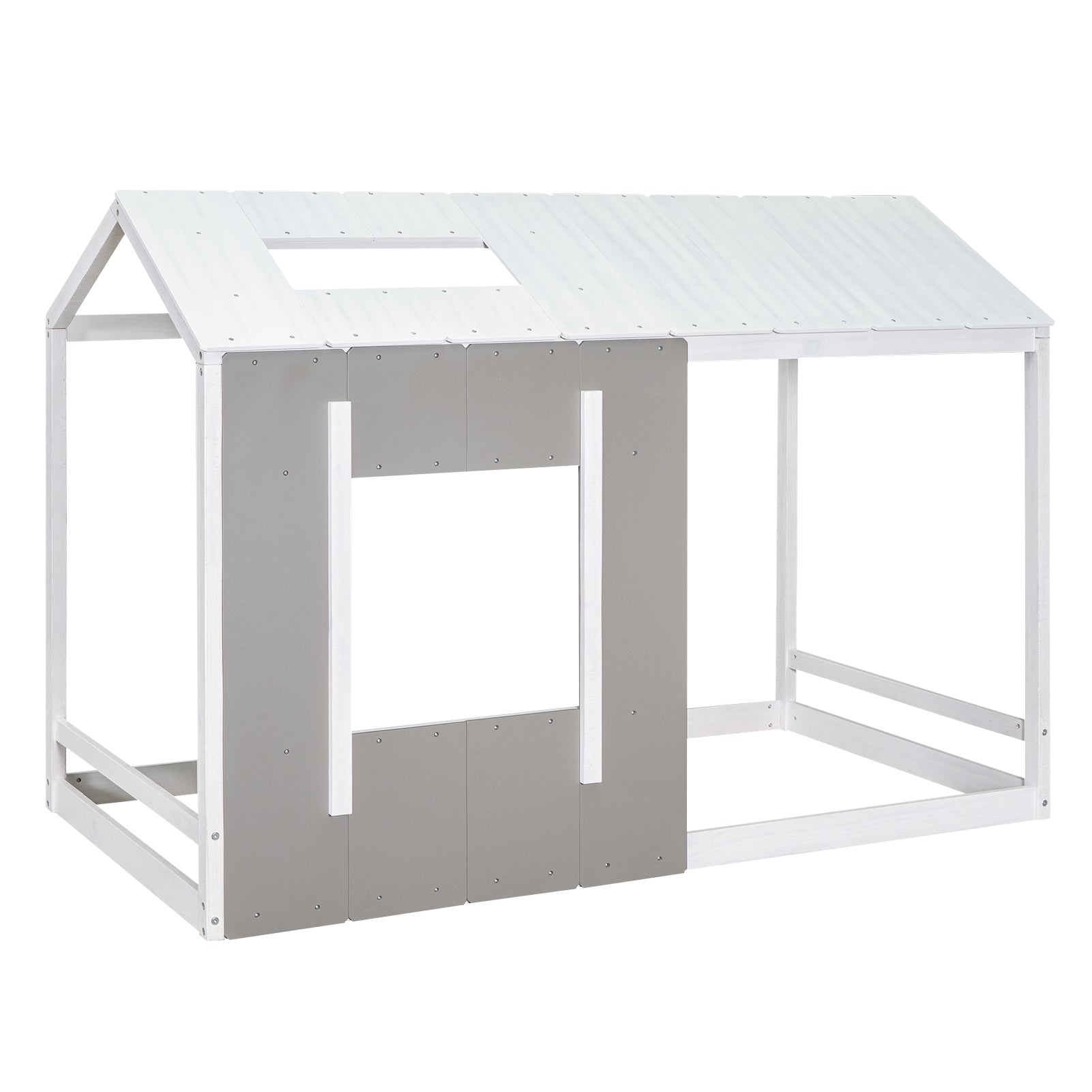Twin Size House Platform with Roof and Window, White+Antique Grey(Old SKU: WF294130AAE) - Atlantic Fine Furniture Melbourne FL