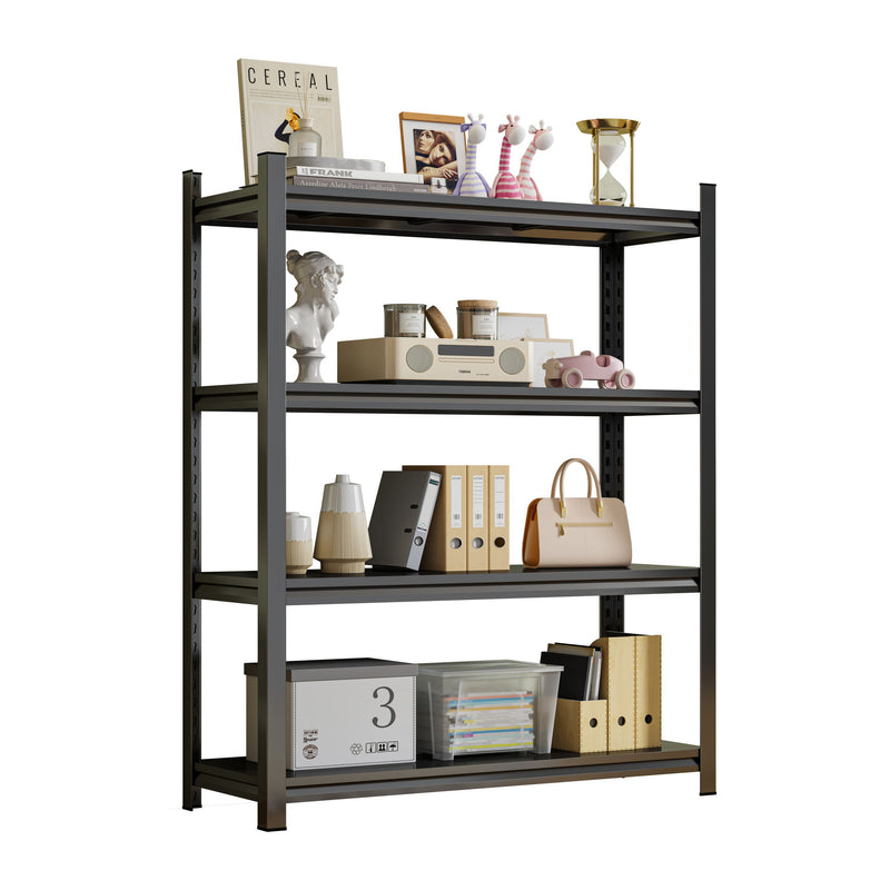 4 Layer Metal Storage Rack, Garage Shelves, Adjustable Height Partition - Black
