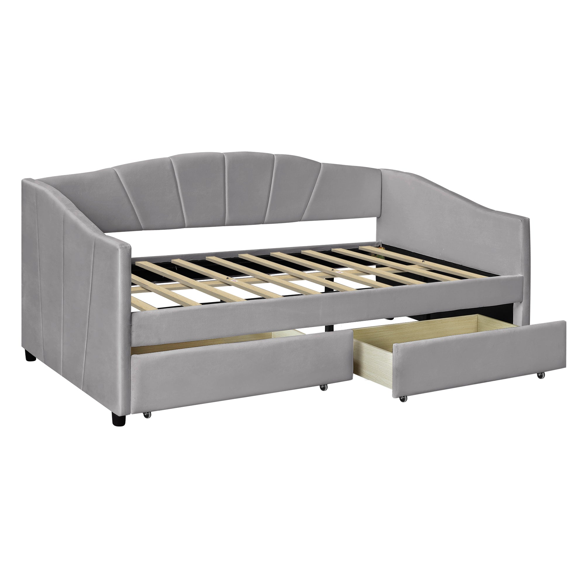 Upholstered daybed Twin Size with Two Drawers and Wood Slat  ,Gray - Atlantic Fine Furniture Melbourne FL