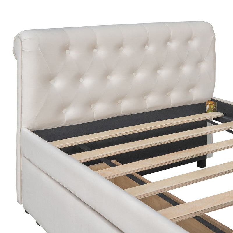 Upholstered Daybed With Drawers, Wood Slat Support