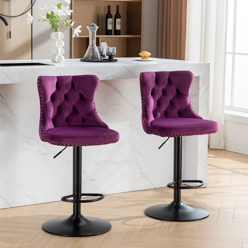 Swivel Velvet Barstools Adjusatble Seat Height, Modern Upholstered Bar Stools With Backs Comfortable Tufted For Home Pub And Kitchen Island (Set of 2)