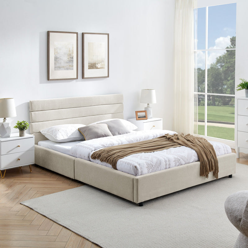 Modern Cushioned Bed Frame With Headboard And Drawers