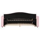 Twin Size Upholstered Daybed with Storage Armrests, Trundle and Latest Integrated Bluetooth Audio System, Teddy Fleece, Pink