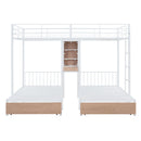 Triple Bunk Bed With Drawers, Multi-Functional Frame With Desks And Shelves In The Middle