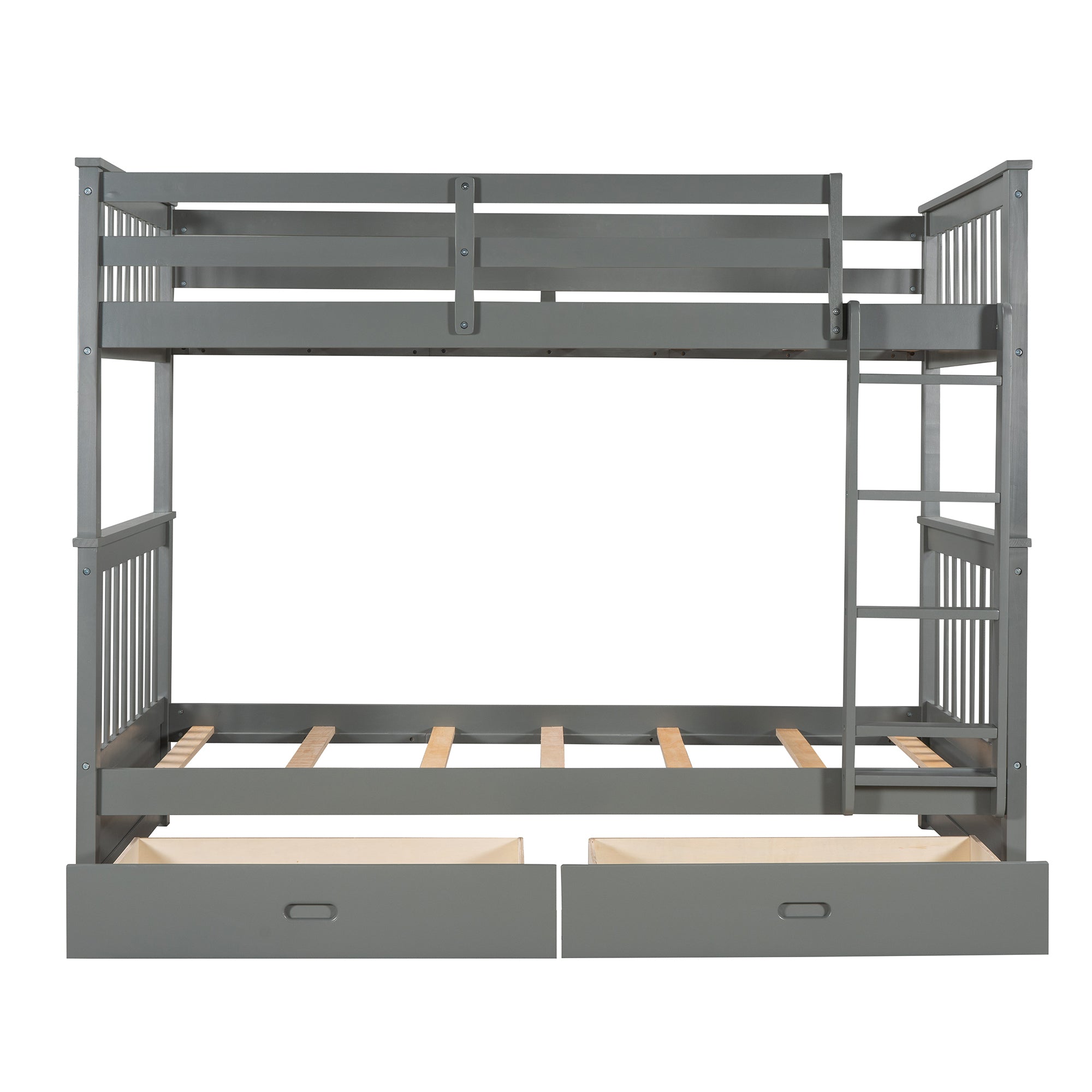 Twin-Over-Twin Bunk Bed with Ladders and Two Storage Drawers (Gray)(LT000265AAE) - Atlantic Fine Furniture Melbourne FL