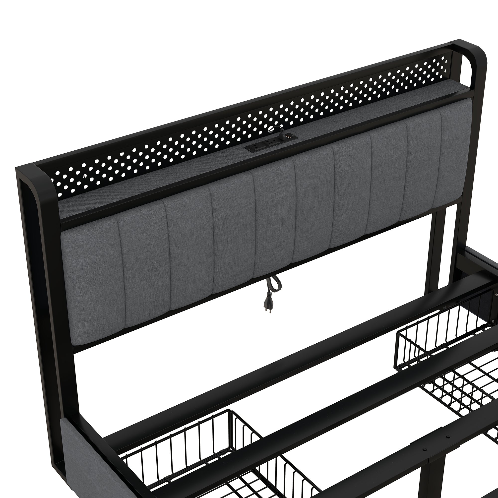 Queen Bed Frame with LED Headboard, Upholstered Bed with 4 Storage Drawers and USB Ports, Dark Grey - Atlantic Fine Furniture Melbourne FL