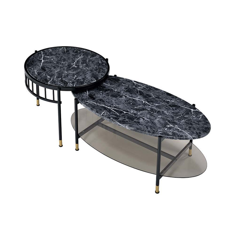 Silas - Coffee Table - Faux Marble Top & Black Finish - Atlantic Fine Furniture Inc