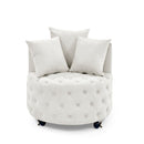 Modern Upholstered Swivel Chair With Button Tufted Design And Movable Wheels