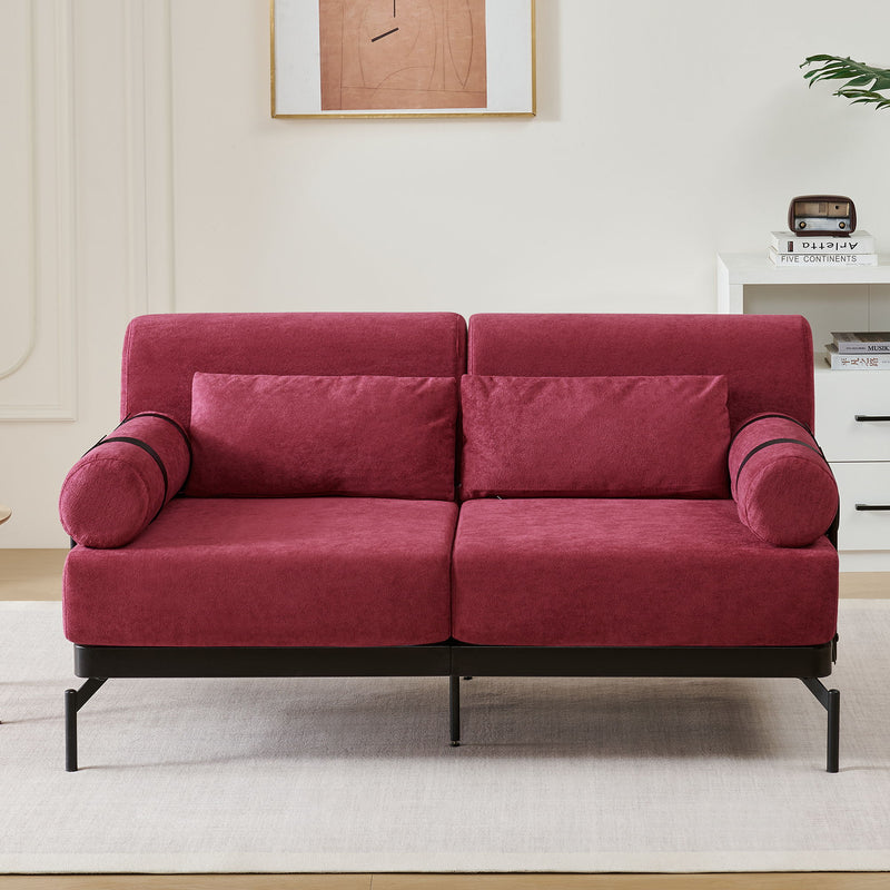 Modern Loveseat Sofa 2 Seater With USB Ports, Cylindrical Armrests