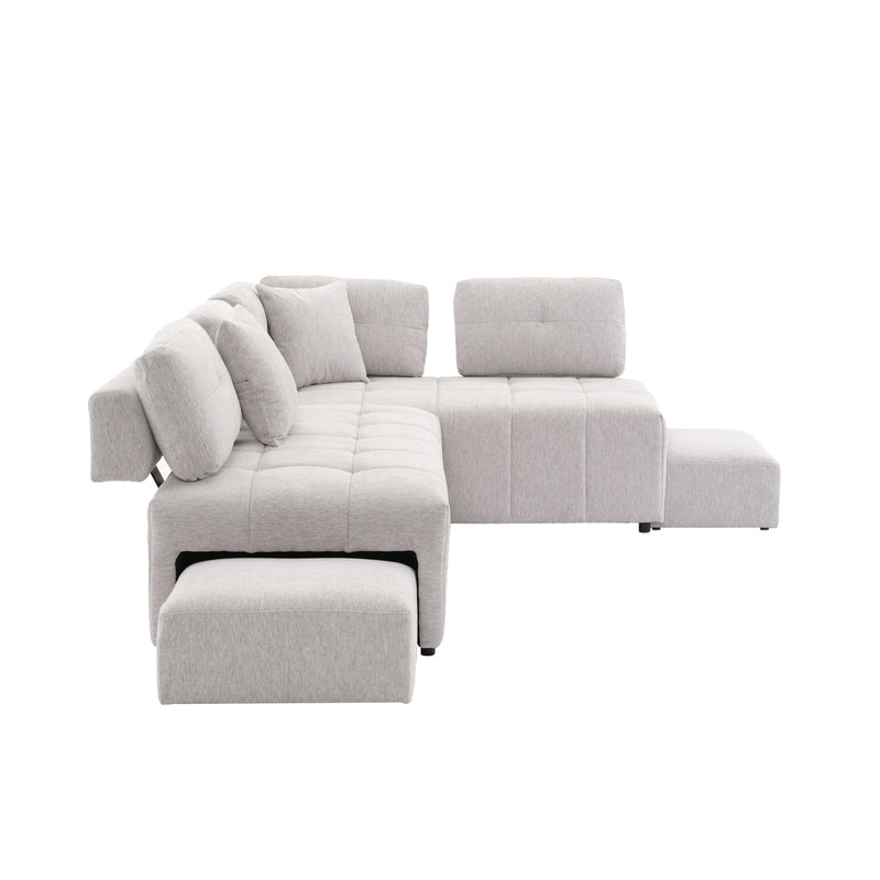 L-Shaped Sofa Sectional Sofa Couch With 2 Stools And 2 Lumbar Pillows For Living Room