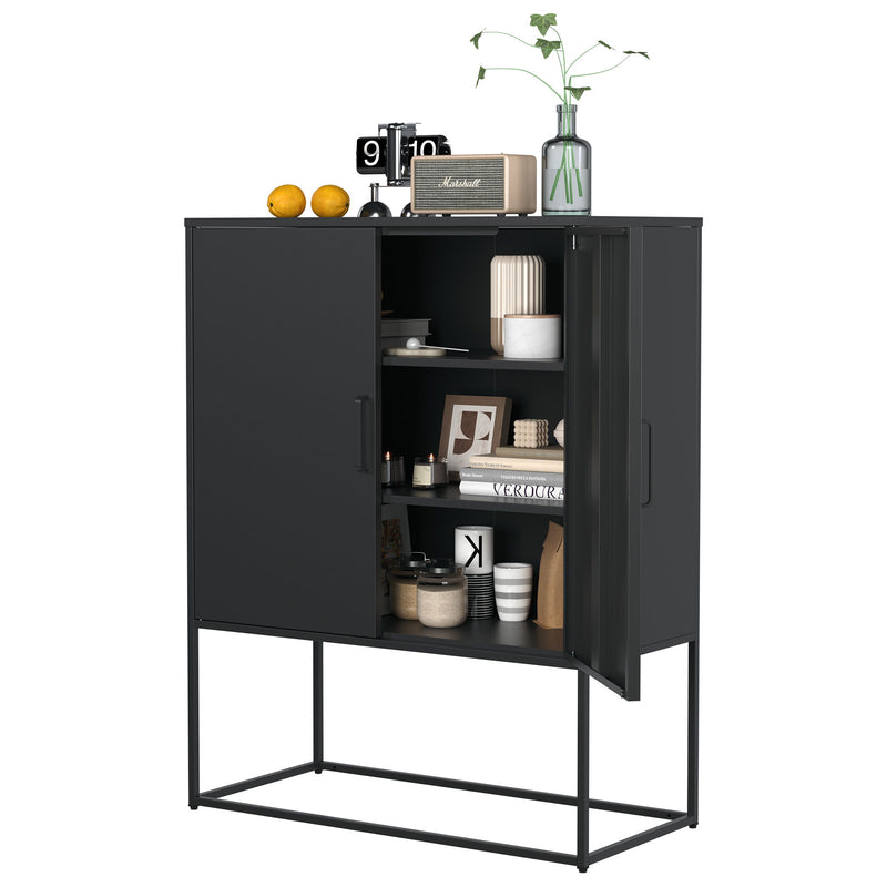 Heavy Duty Metal Buffet Sideboard Modern Steel Storage Cabinet With 2 Shelves, Free Standing Accent Cabinet With Magnetic Doors For Bedroom, Kitchen, And Home Office, Anti-Tip Design