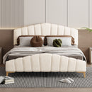 Platform Bed With Thick, Stylish Stripe Decorated Bedboard And Elegant Leg