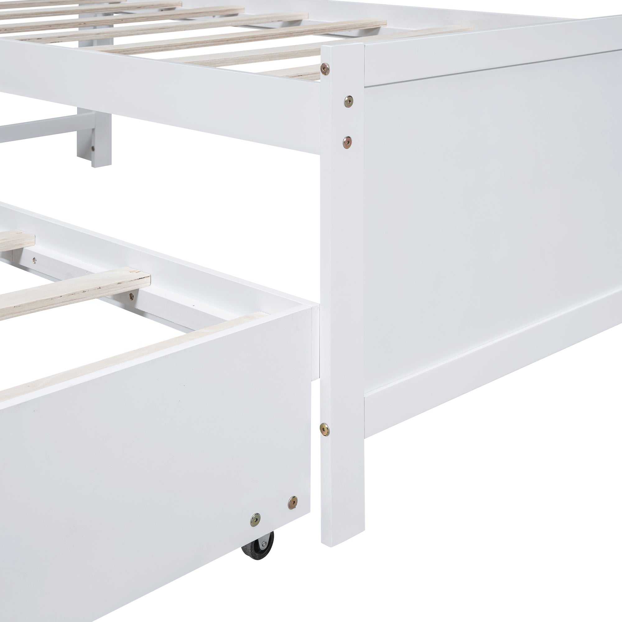 Twin Size Platform Bed with Storage LED Headboard, Twin Size Trundle and 3 Drawers, White - Atlantic Fine Furniture Melbourne FL