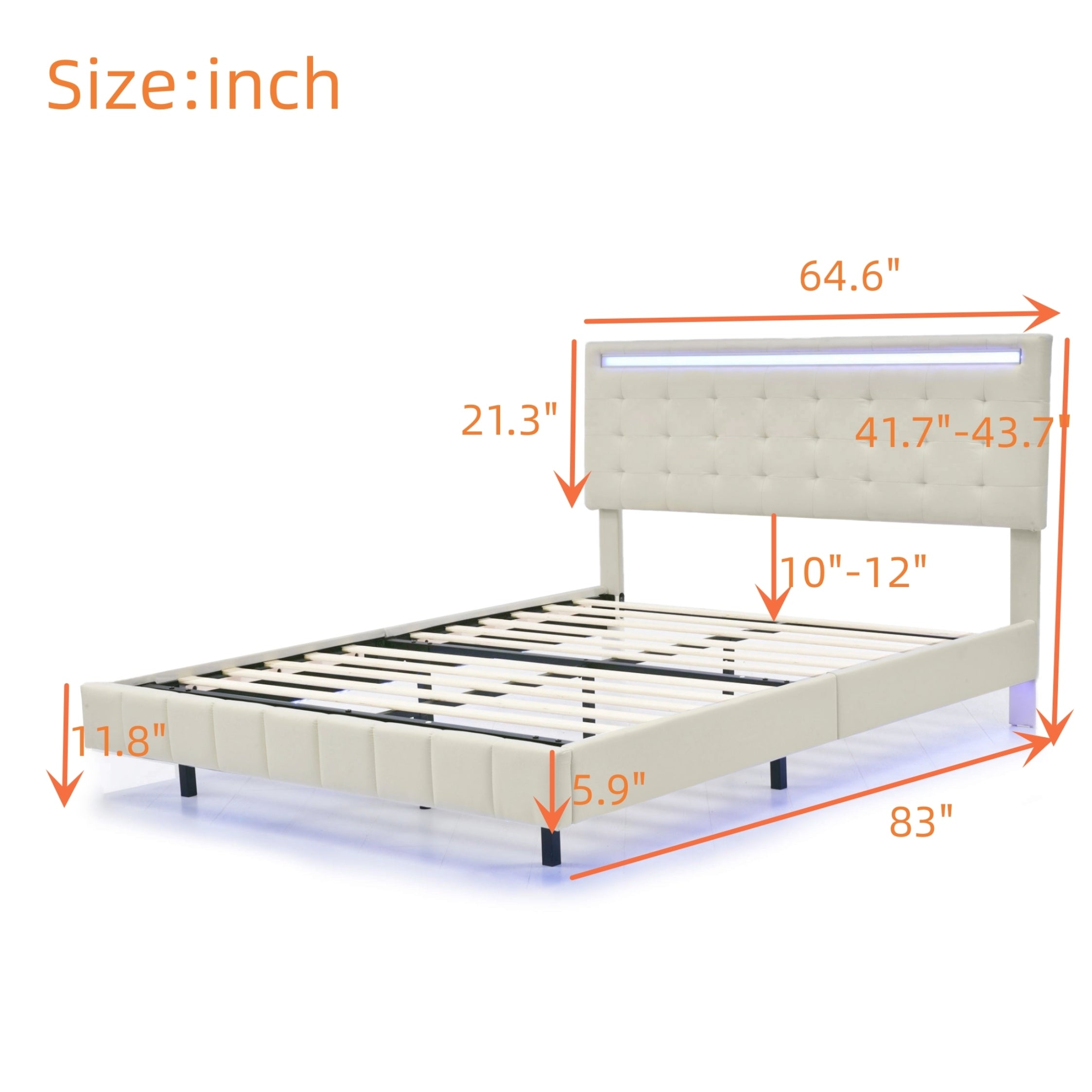 Queen Size Floating Bed Frame with LED Lights and USB Charging,Modern Upholstered Platform LED Bed Frame,Beige - Atlantic Fine Furniture Melbourne FL