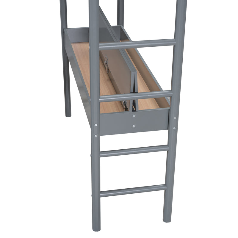 Full Size Teddy FleeceLoft Bed Wood Bed, Gray