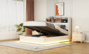 Queen Size  Upholstered Platform Bed with Storage Headboard and Hydraulic Storage System, PU Storage Bed with LED Lights and USB charger, White