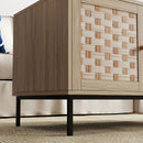 Elegant Veener Weaving Design Coffee Table With 4 Sliding Doors - Natural Wood