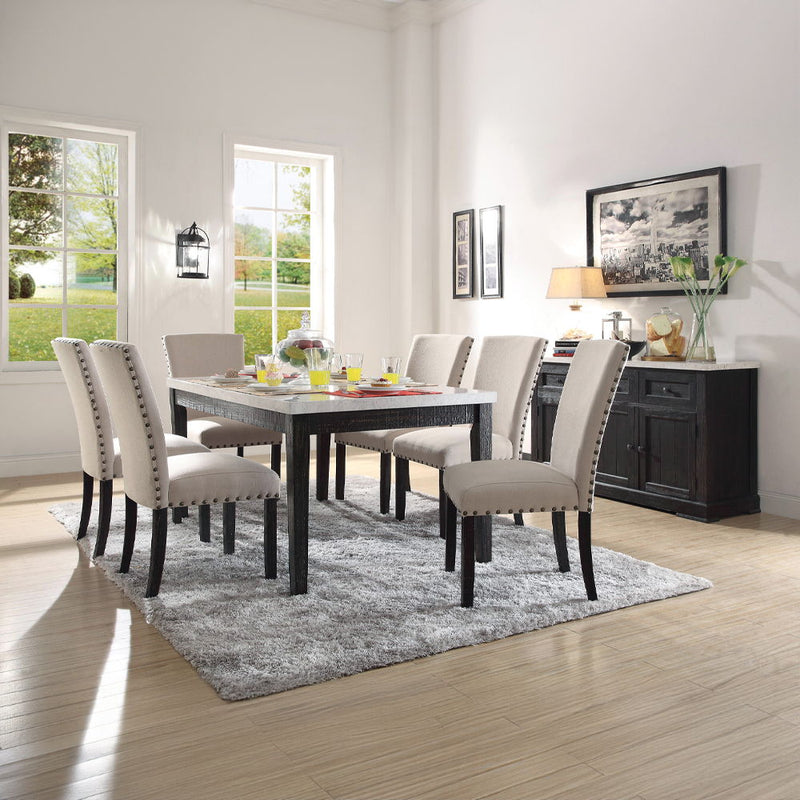 Nolan - Dining Table - White Natural Marble Top & Salvage Dark Oak
