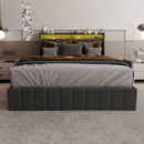 Bed With LED Lights, 4 Drawers, Winged Headboard Upholstered