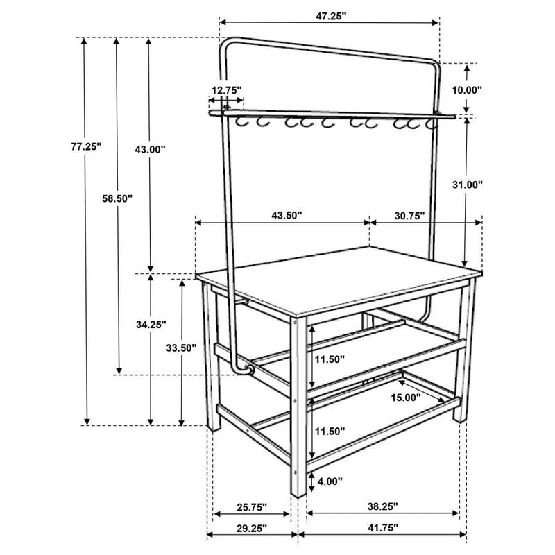 Edgeworth - Kitchen Island Counter Table With Pot Rack - White