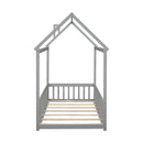 Twin House Bed with Guardrails, Slats ,Grey