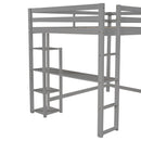 Full Size Loft Bed with Built-in Desk and Shelves,Gray