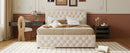 Upholstered Platform Bed With Trundle And 2 Sets Of USB Ports On Each Side, Linen Fabric