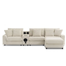Sectional With Bluetooth Speakers L Shaped Couch With Console USB Charger, Cup Holders Storage Ottoman Deep And Wide Seat Cloud Sofa