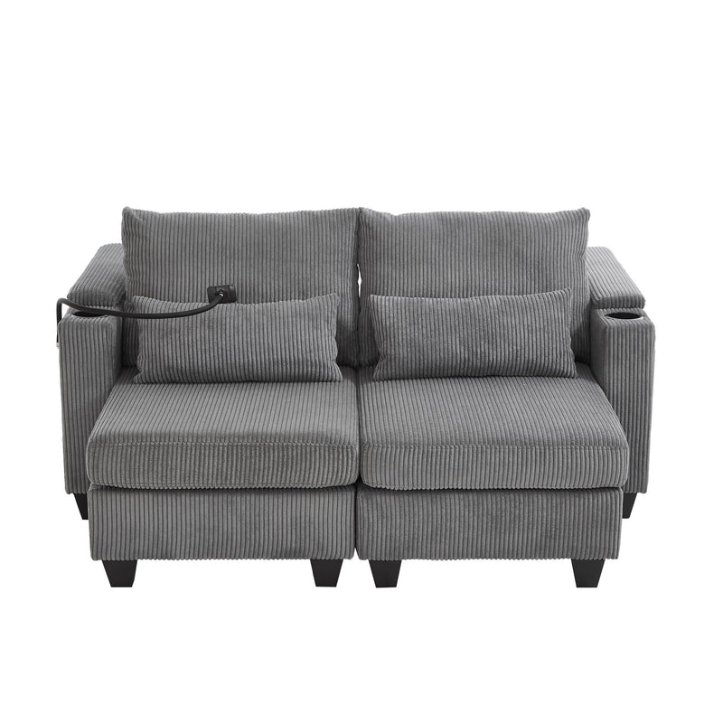 Convertible Chaise Lounge Sofa Chair With USB Ports, Cup Holders, Phone Holder And Storage