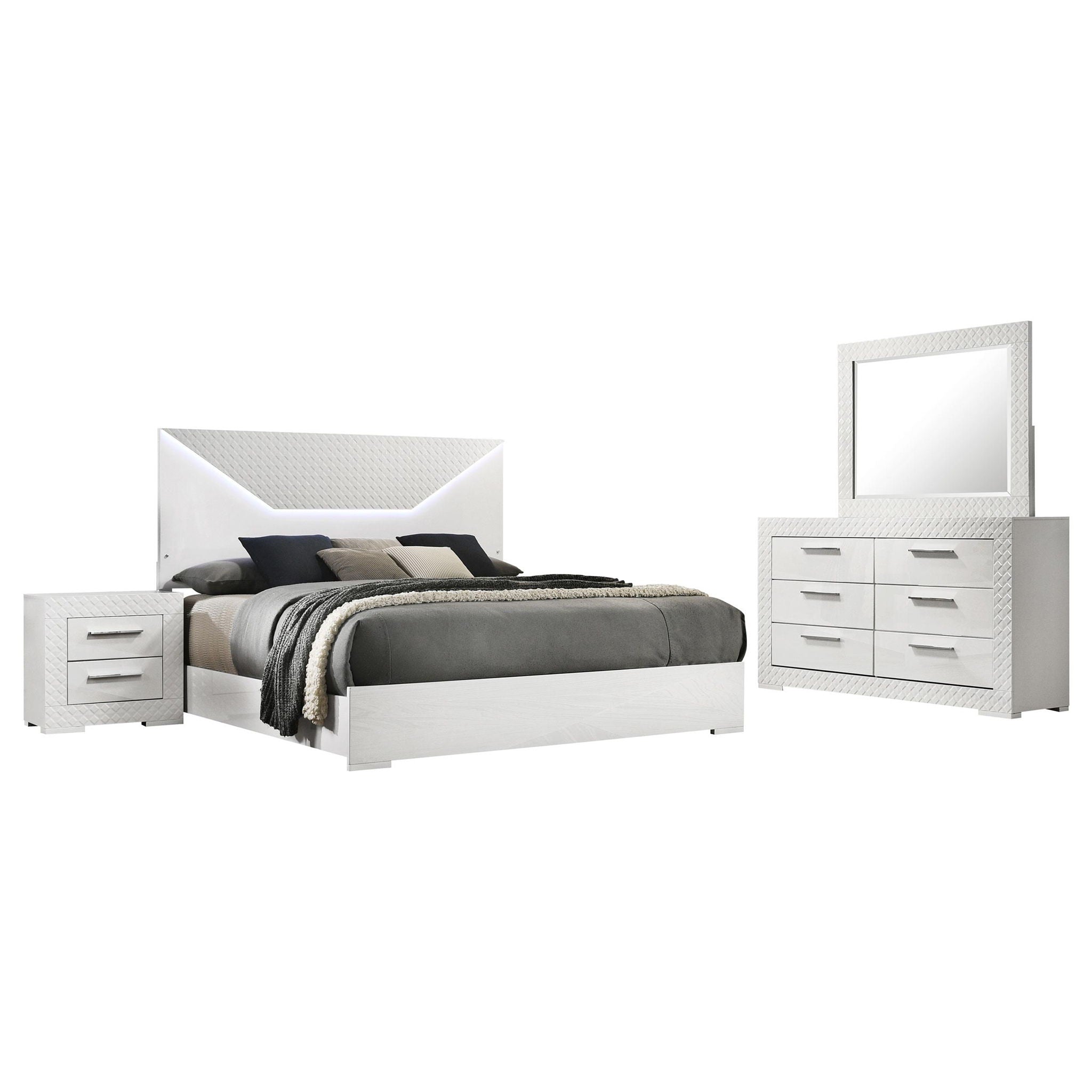 Ives 4-piece Queen Bedroom Set White High Gloss