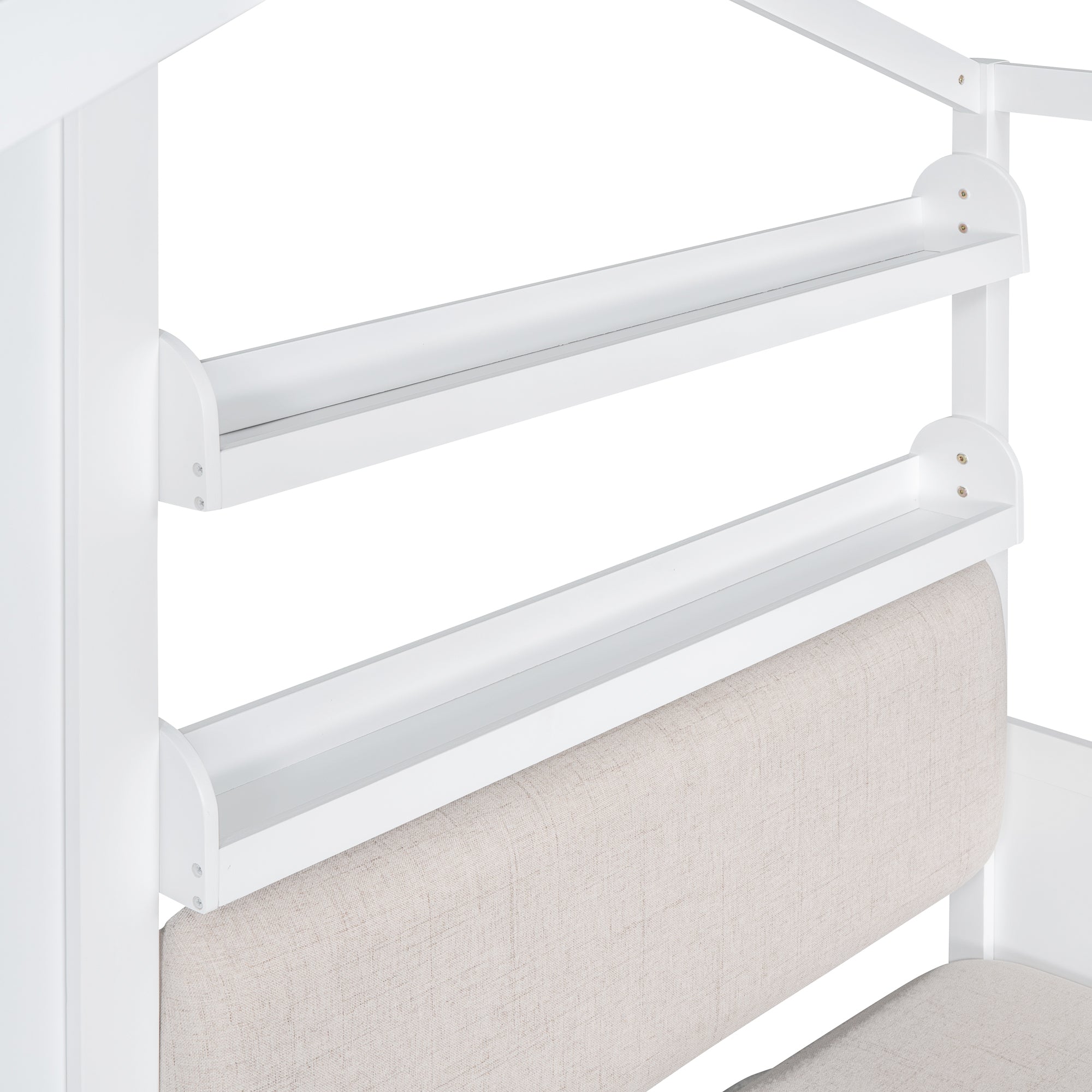 Twin Size House Bed with Sofa, Kids Platform Bed with Two Drawers and Storage Shelf, White - Atlantic Fine Furniture Melbourne FL
