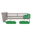 Twin Size Daybed with Desk, Green Leaf Shape Drawers and Shelves, Gray