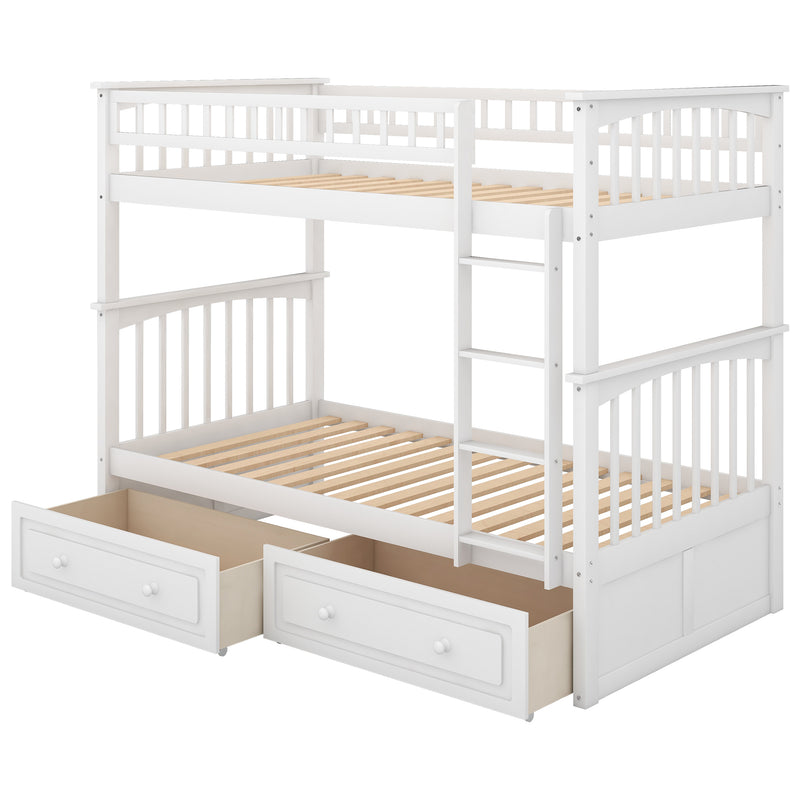 Twin over Twin Bunk Bed with Drawers, Convertible Beds, White(Old SKU: SM000240AAK-1)