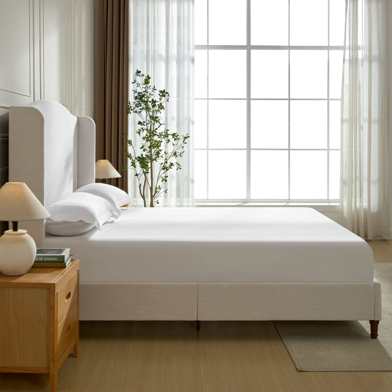 Hannah - Upholstered Wingback Bed Size / Tall Headboard Upholstered King Bed / Premium Textured Canvas Chenille Look / Minimalist Designs / No Box Spring Needed