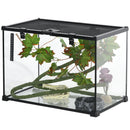 Pawhut - 14 Gallon Reptile Glass Terrarium Tank With Decor Kit Breeding Box Full View With Visually Appealing Sliding Screen Top For Lizards Frogs Snakes Spiders - Black