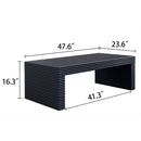 Modern Ribbed Coffee Table, Rectangular Low Profile Center Table For Living Room - Black