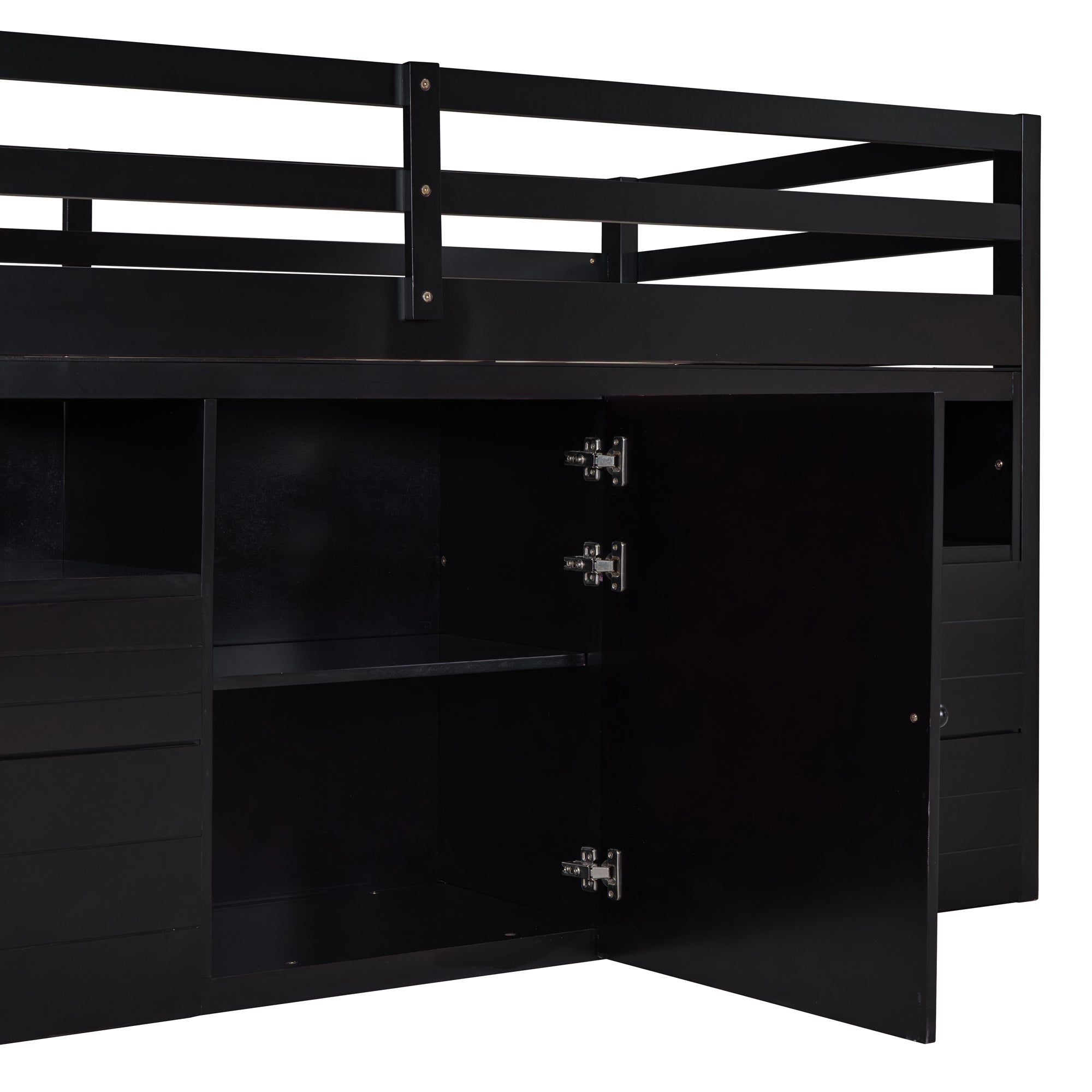 Twin Size Loft Bed with 4 Drawers, Underneath Cabinet and Shelves, Espresso - Atlantic Fine Furniture Melbourne FL