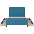 Full Size Platform Bed with Drawers and Storage Shelves, Blue