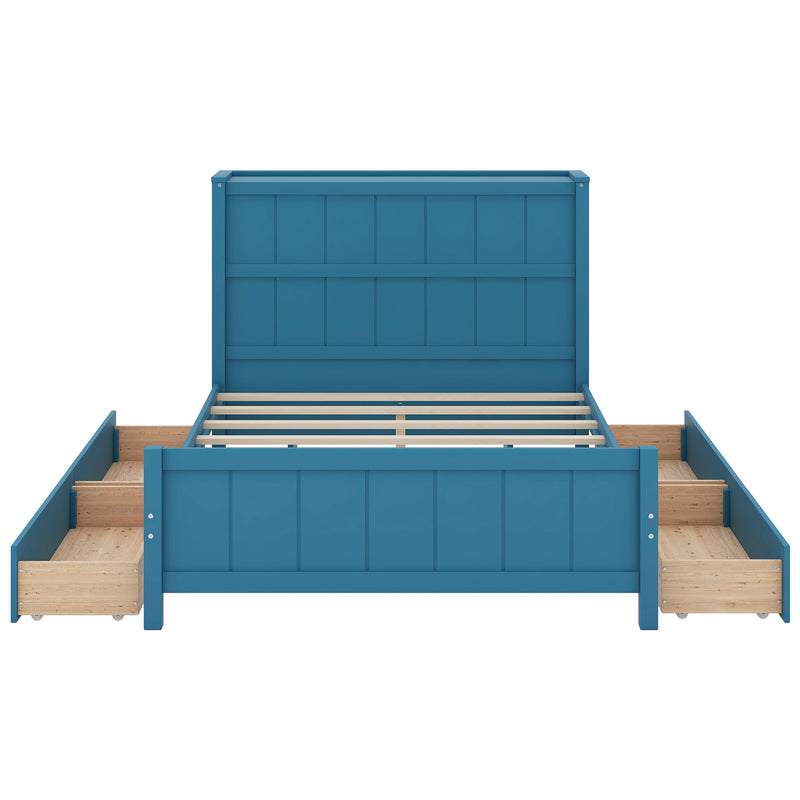 Full Size Platform Bed with Drawers and Storage Shelves, Blue