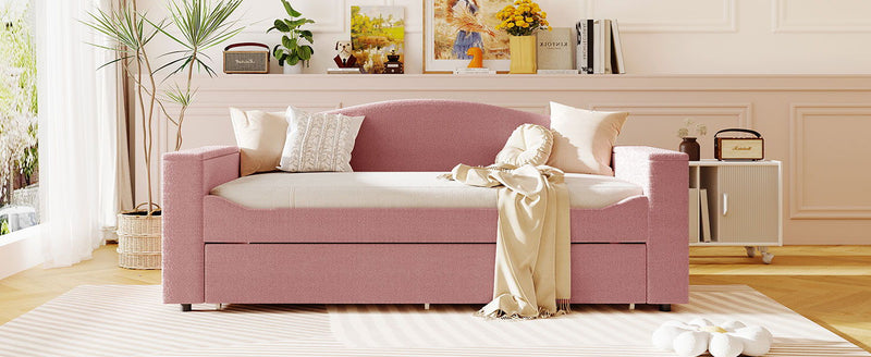 Twin Size Upholstered Daybed With Storage Armrests, Trundle And Latest Integrated Bluetooth Audio System, Teddy Fleece