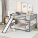 Full over Full Bunk Bed with Slide and Ladder in Grey Color